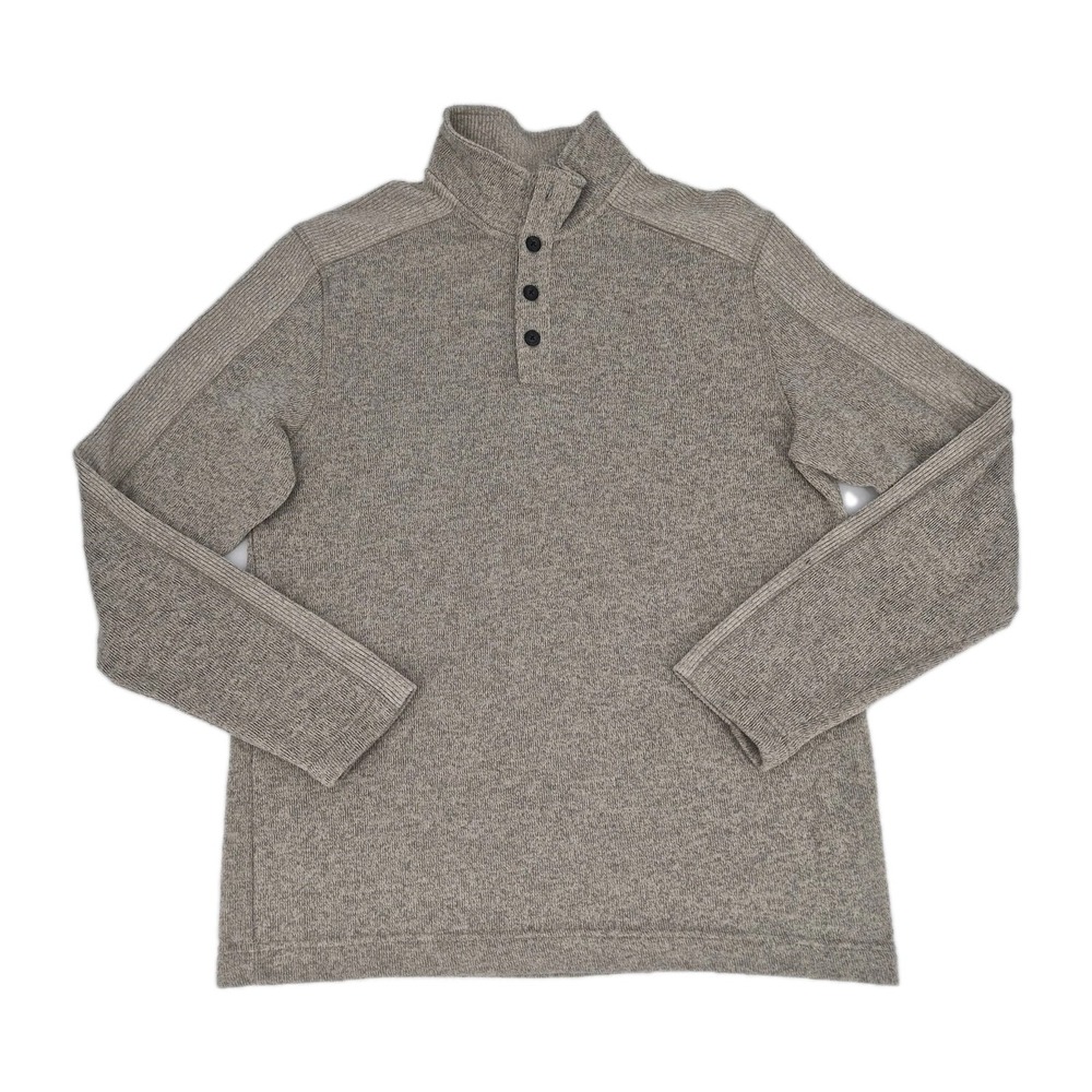 Van Heusen Men's Beige Gray 1/4 Button Pullover Sweater Knit Mock Neck Sz L Tall